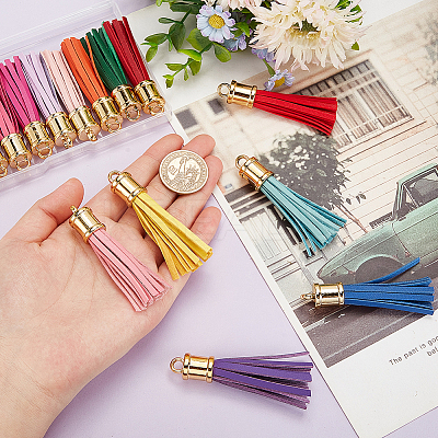 15Pcs 15 Colors Imitation Leather Big Tassel Pendants FIND-PH0008-26-1