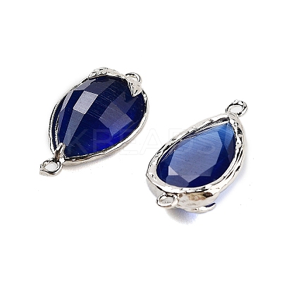 Cat Eye Faceted Teardrop Connector Charms G-B081-02P-1