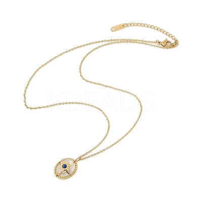 304 Stainless Steel Pave Natural Lapis Lazuli Oval with Star Pendant Necklaces for Women NJEW-Z055-05G-1