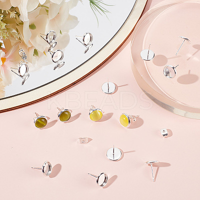 50Pcs Flat Round 304 Stainless Steel Stud Earring Settings STAS-BBC0005-84B-1