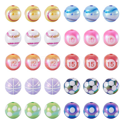 50Pcs 5 Styles Sport UV Plating Acrylic Beads Sets OACR-TA0004-14-1