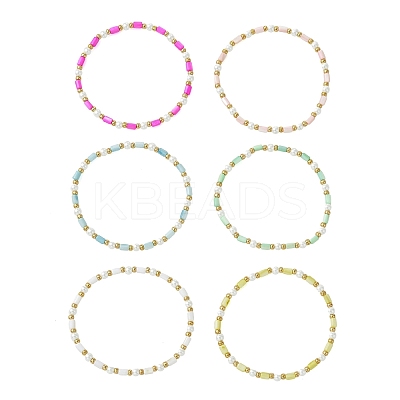 6Pcs Dyed Natural Freshwater Shell & Glass Pearl & Seed Beads Stretch Bracelets Set for Women BJEW-MZ00347-1