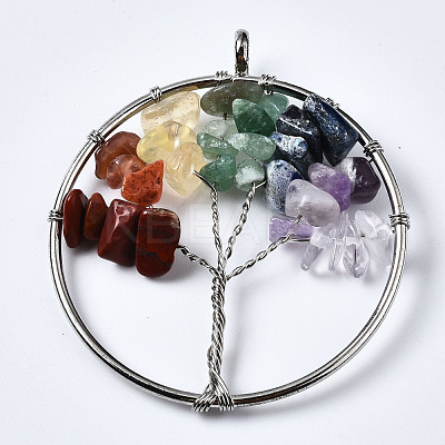 Tree of Life Mixed Stone Bead Brass Wire Wrapped Big Pendants G-S202-05-1