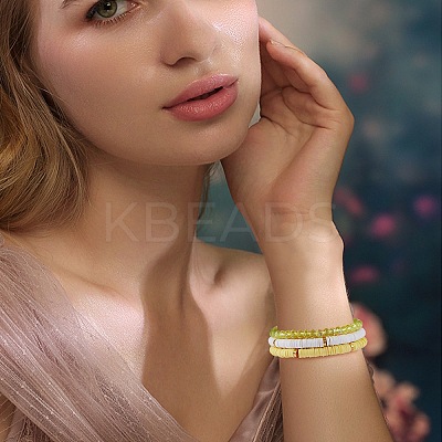 7Pcs 7 Style Handmade Polymer Clay Heishi Surfer Stretch Bracelets Set BJEW-SW00073-02-1