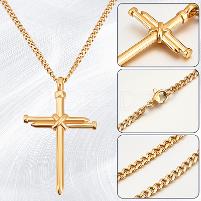DIY 304 Stainless Steel Nail Cross Pendant Necklace Making Kits DIY-BBC0002-32G-1