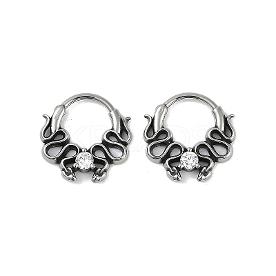 Snake 316 Surgical Stainless Steel Clear Cubic Zirconia Hoop Earrings X-EJEW-G416-39AS-1