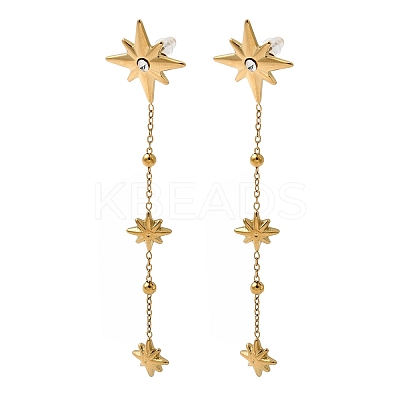 304 Stainless Steel Crystal Rhinestone Star Dangle Stud Earring EJEW-G451-04G-1