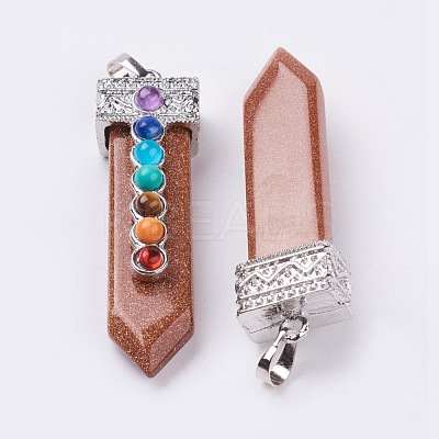 Synthetic Goldstone with Synthetic & Natural Mixed Stone Chakra Big Pendants G-E415-A03-1