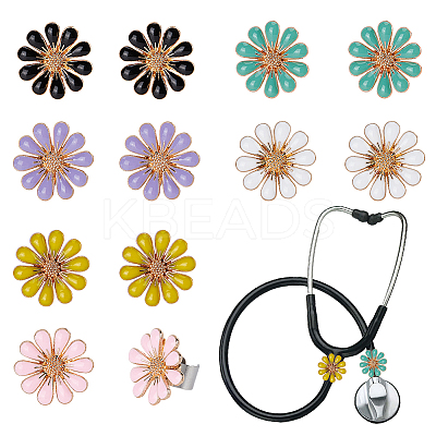 12Pcs 6 Colors Flower Alloy Enamel Stethoscope Pendant Decorations HJEW-OC00052-1
