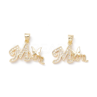 Mother's Day Theme Brass Micro Pave Clear Cubic Zirconia Pendants KK-Z019-18G-1