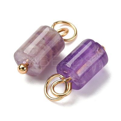 Natural Amethyst Column Charms with 304 Stainless Steel Jump Rings G-Q032-01D-1