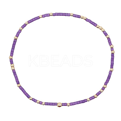 Minimalist Glass Seed Beads & Brass Beads Stretch Bracelets for Women BC0195-22-1