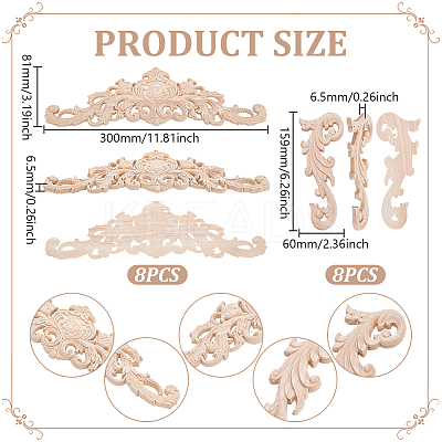 2 Styles Wood Carved Onlay Applique Craft WOOD-WA0001-01-1