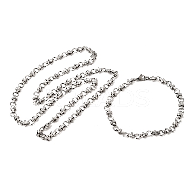 304 Stainless Steel Link Chain Bracelet & Necklace Jewelry Sets SJEW-L199-12P-1