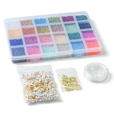 DIY Round Glass Seed Beads & Alloy Charms Bracelet Making Kits DIY-FS0007-19-1