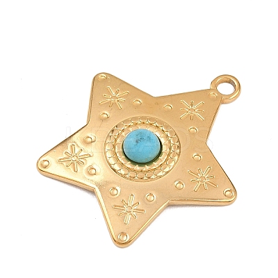 304 Stainless Steel with Synthetic Turquoise Pendants STAS-H253-01A-G-1