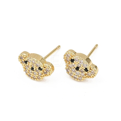 Brass Micro Pave Clear Cubic Zirconia Dog Stud Earrings EJEW-F400-09G-1