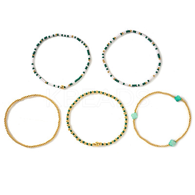 5Pcs St. Patrick's Day Brass & Acrylic & Glass Seed Bead & Natural Shell Stretch Bracelets for Women MR9061-7-1