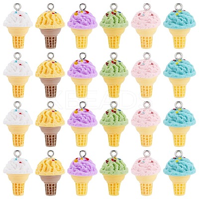 24Pcs 6 Colors Opaque Resin Imitation Food Pendants RESI-SC0002-85-1