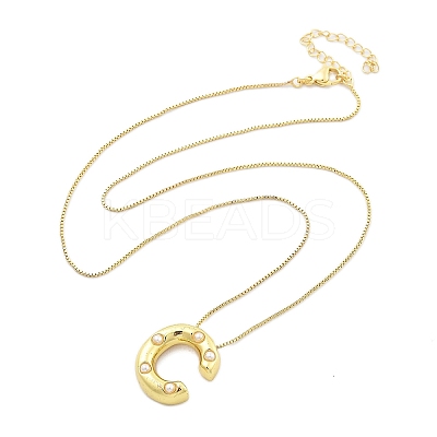 Brass & Plastic Pearl Letter Pendant Box Chain Necklaces for Women LS-NJEW-U017-01G-03-1