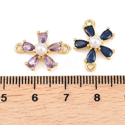 Brass Micro Pave Cubic Zirconia with Plastic Pearls Connector Charms KK-Z145-09G-1