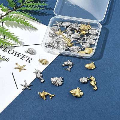 36Pcs 12 Styles Ocean 304 Stainless Steel Pendants STAS-FS0001-95-1