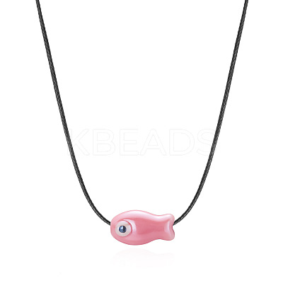 Fish Porcelain Pendant Black Wax Cord Necklaces FS-WG7FFA4-06-1