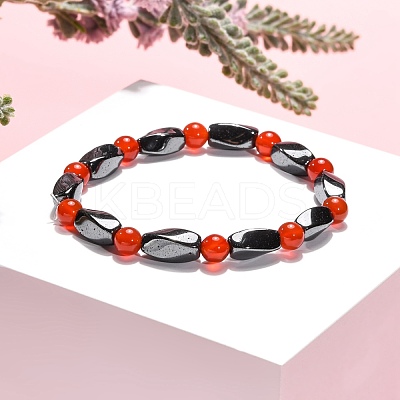 Round Natural Carnelian Stretch Bracelets X-BJEW-G072-13-1