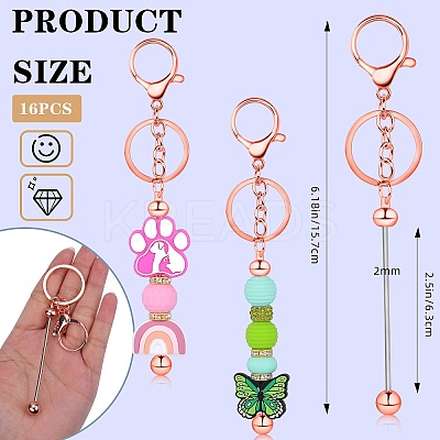 16Pcs Alloy Bar Beadable Keychain for Jewelry Making DIY Crafts KEYC-SZ0001-16RG-1