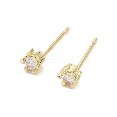 Rack Plating Brass Cubic Zirconia Stud Earrings for Women EJEW-K245-16G-1