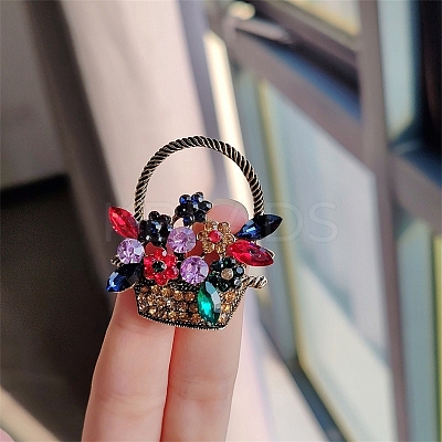 Flower Basket Antique Golden Alloy Rhinestone Brooches PW-WG6DF7D-01-1