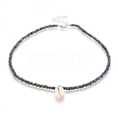 Glass Seed Beads Pendant Necklaces NJEW-JN02314-M-1