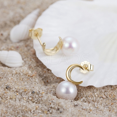 Natural Pearl Ear Studs for Women EJEW-P231-11G-1