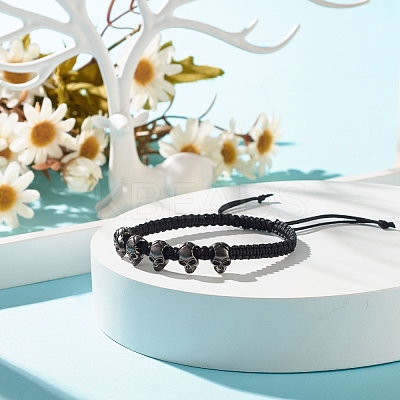 Skull Alloy Braided Bead Bracelet BJEW-JB07861-01-1