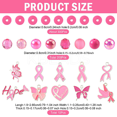 Breast Cancer Pink Awareness Ribbon Theme Alloy Enamel Pendants & Acrylic & Polymer Clay Beads Finding Kits DIY-YW0016-34-1