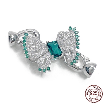 925 Sterling Silver Micro Pave Teal Cubic Zirconia Fold Over Clasps STER-P054-06P-1