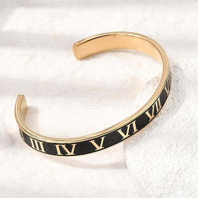 304 Stainless Steel Black Enamel Roman Numerals Open Cuff Bangles for Women SA-CBAC920-14G-1