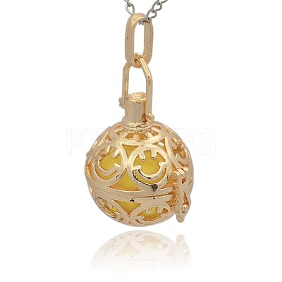 Golden Tone Brass Hollow Round Cage Pendants KK-J216-10G-1