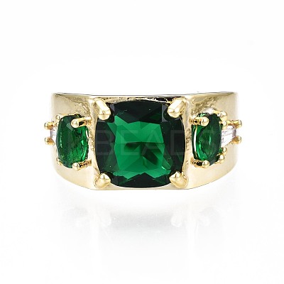Green Cubic Zirconia Rectangle Chunky Open Cuff Ring for Women X-RJEW-N035-095-1