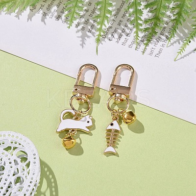 Cat & Fishbone Shape Alloy Enamel Charms Keychain KEYC-JKC00431-01-1