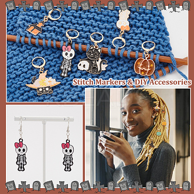 Halloween Theme Alloy Enamel Pendant Stitch Markers HJEW-AB00230-1