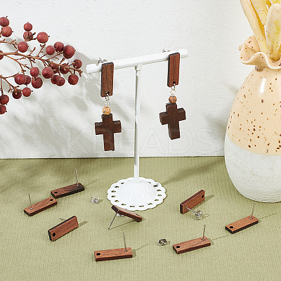 15 Pair Walnut Wood Stud Earring Findings STAS-UN0055-14B-1