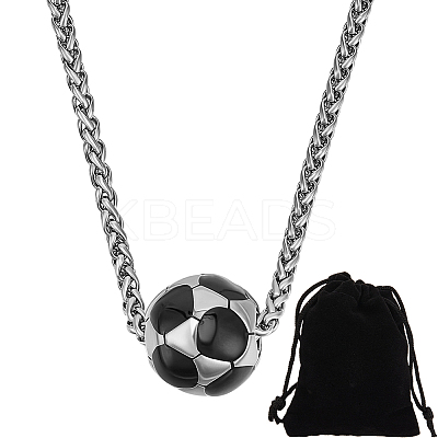 1Pc 304 Stainless Steel Black Enamel Football Pendant Wheat Chain Necklaces NJEW-BBC0001-31-1