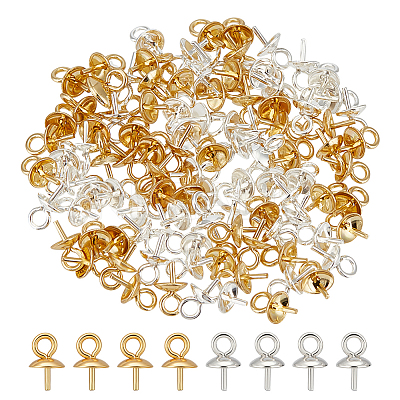 100Pcs 2 Colors PVD Vacuum Plating 304 Stainless Steel Cup Pearl Peg Bails Pin Pendants STAS-ME0002-97-1