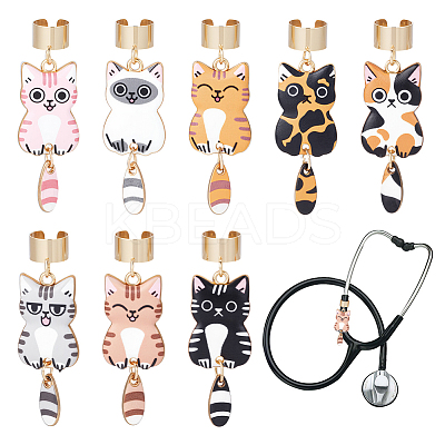 8Pcs Alloy Enamel Stethoscope Pendant Decorations HJEW-OC00201-1