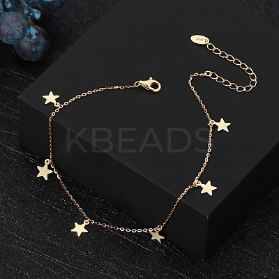 925 Sterling Silver Cable Chain Anklets with Star Charms for Women AJEW-F162-011G-1