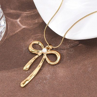 304 Stainless Steel Bowknot Pendant Double Layer Necklaces for Women LS-NJEW-Z108-01G-1