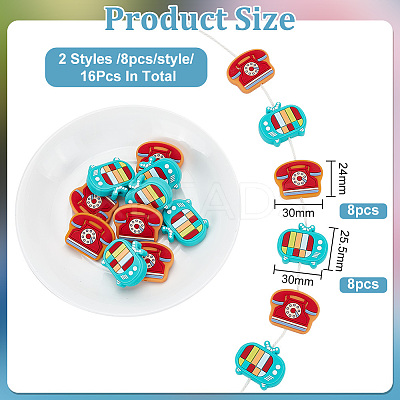 16Pcs 2 Style Television/Telephone Food Grade Silicone Focal Beads SIL-GO0001-16-1