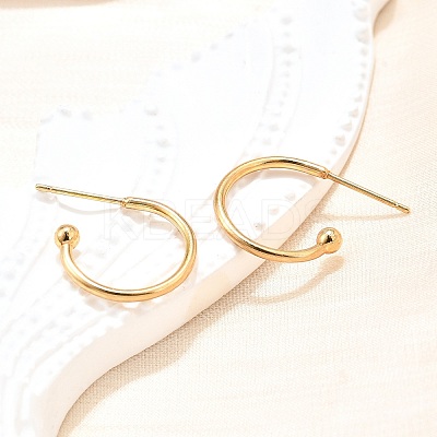 304 Stainless Steel C-shaped Hoop Circle Ball Stud Earrings LS-STAS-K204-04G-1