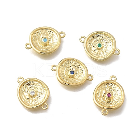 Brass Micro Pave Cubic Zirconia Flat Round Links Connector Charms KK-D431-068G-1